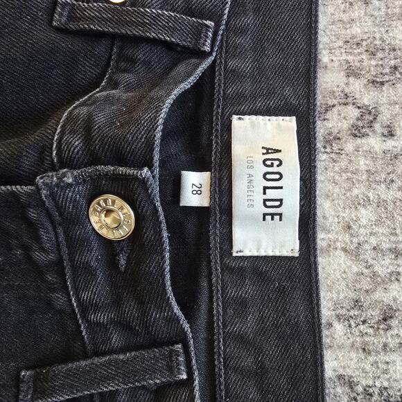 AGOLDE Jeans Womens 28 Black Cherie High Rise Straight Raw Hem Made USA Zip Fly - Picture 3 of 11